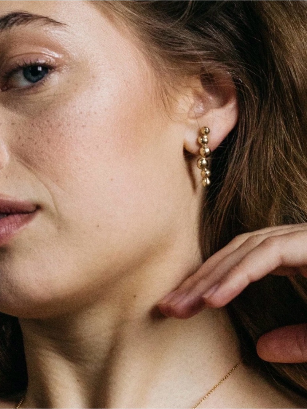 Kiki Koyote - Handmade Passage Earrings - Bubble Beaded Climber Stud Brass